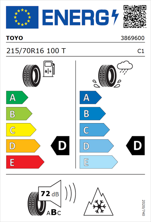Tyre Label for Toyo Open Country ATIII 215/70R16 100T