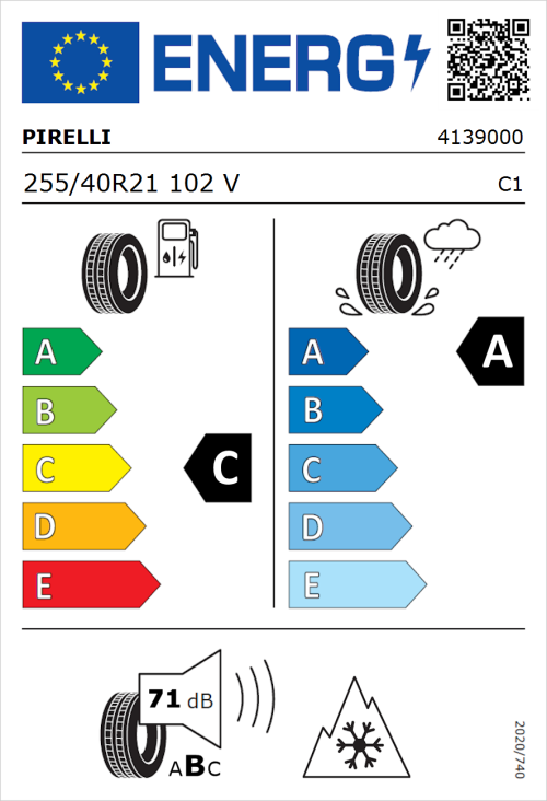 Tyre Label for Pirelli Scorpion Winter 2 255/40R21 102V