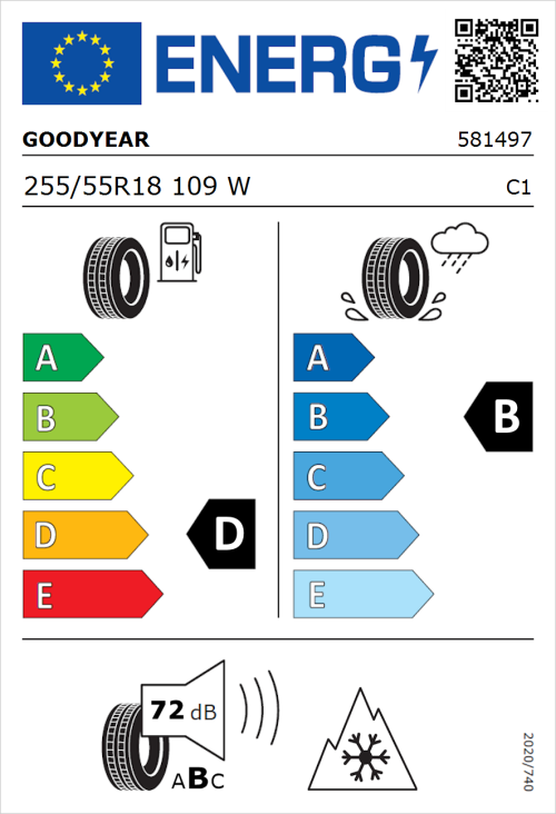 Tyre Label for Goodyear Vector 4Seasons Gen 3 SUV 255/55R18 109W