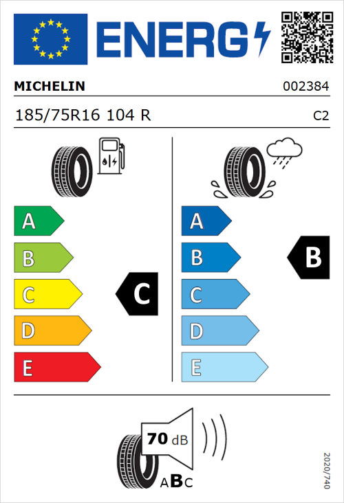 Tyre Label for Michelin Agilis Plus 185/75R16 104R